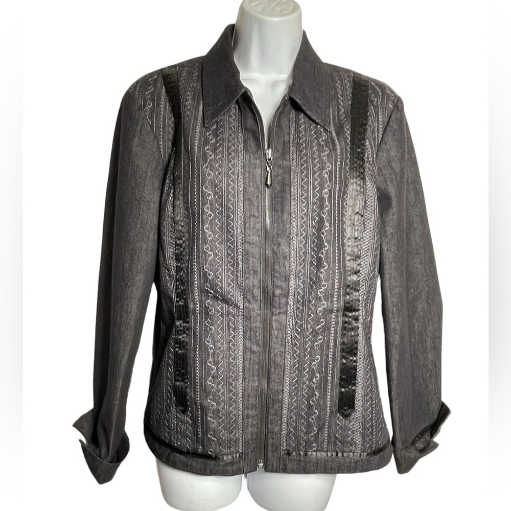 Lana Sport jacket size Large Black denim embroidered stretch blazer jacket